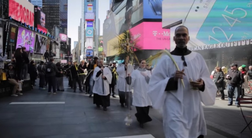 A still of St Mary the Virgin Church Times Square on a Palm Sunday procession in Times Square YouTube