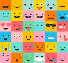 Colourful block made up of squares showing facial emotions